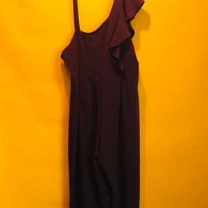 3X One Shoulder Plum Jumpsuit